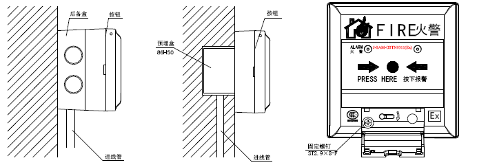 J-SAM-GSTN9311(Ex)防爆手動火災(zāi)報警按鈕安裝示意圖