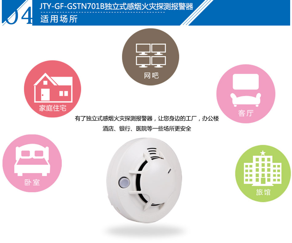 JTY-GF-GSTN701B獨(dú)立式光電感煙火災(zāi)探測報警器應(yīng)用場所